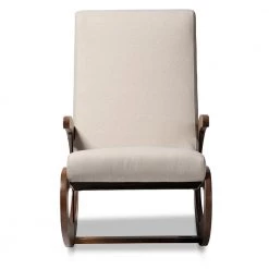 Kaira Light Beige and Walnut Fabric Rocking Chair by Baxton Studio