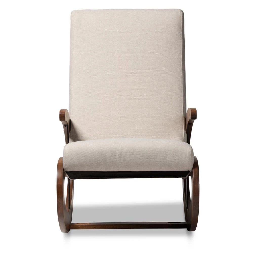 Kaira Light Beige and Walnut Fabric Rocking Chair by Baxton Studio