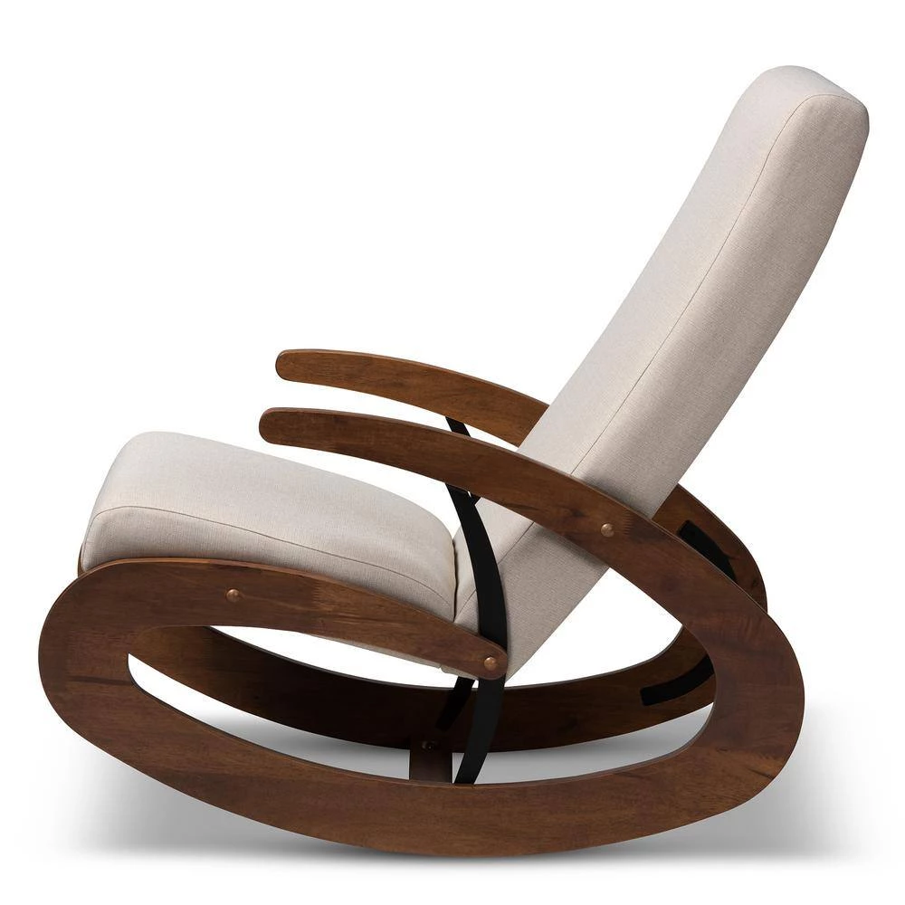 Kaira Light Beige and Walnut Fabric Rocking Chair by Baxton Studio - Image 5