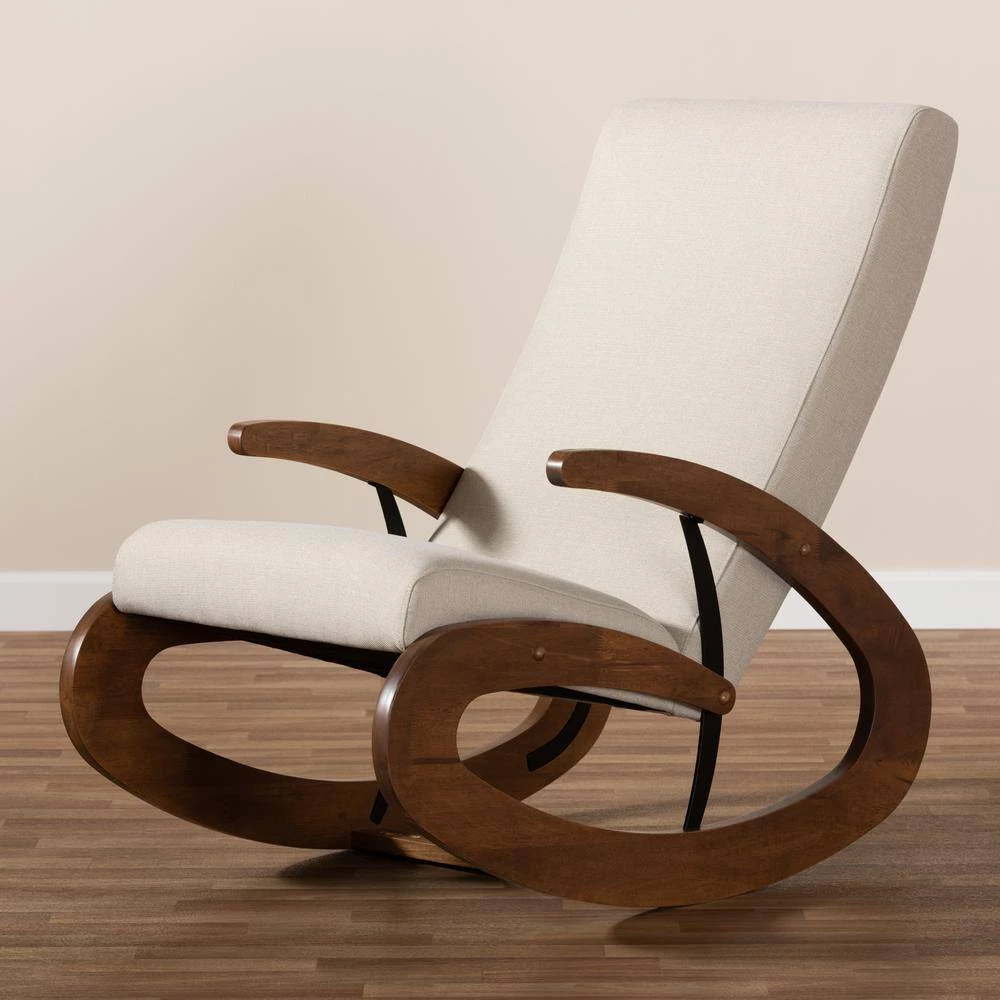 Kaira Light Beige and Walnut Fabric Rocking Chair by Baxton Studio - Image 2