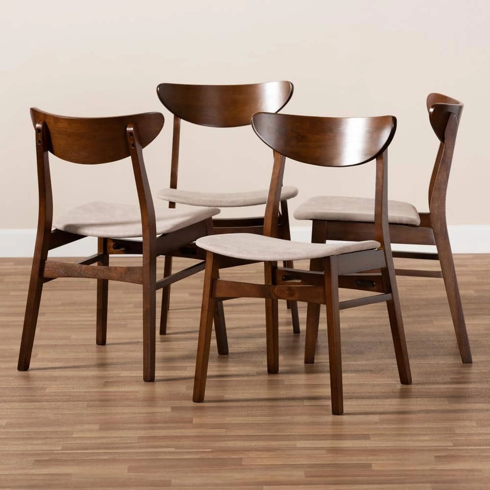 Parlin Light Beige and Walnut Brown Fabric Dining Chair (Set of 4) by Baxton Studio - Image 6