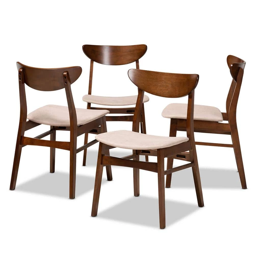 Parlin Light Beige and Walnut Brown Fabric Dining Chair (Set of 4) by Baxton Studio