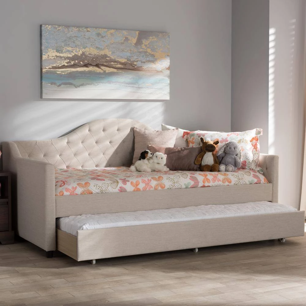 Perry Light Beige Daybed with Trundle by Baxton Studio - Image 9