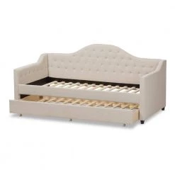 Perry Light Beige Daybed with Trundle by Baxton Studio