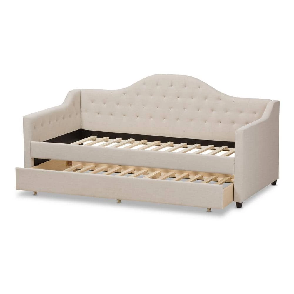Perry Light Beige Daybed with Trundle by Baxton Studio