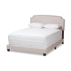 Odette Light Beige King Bed by Baxton Studio