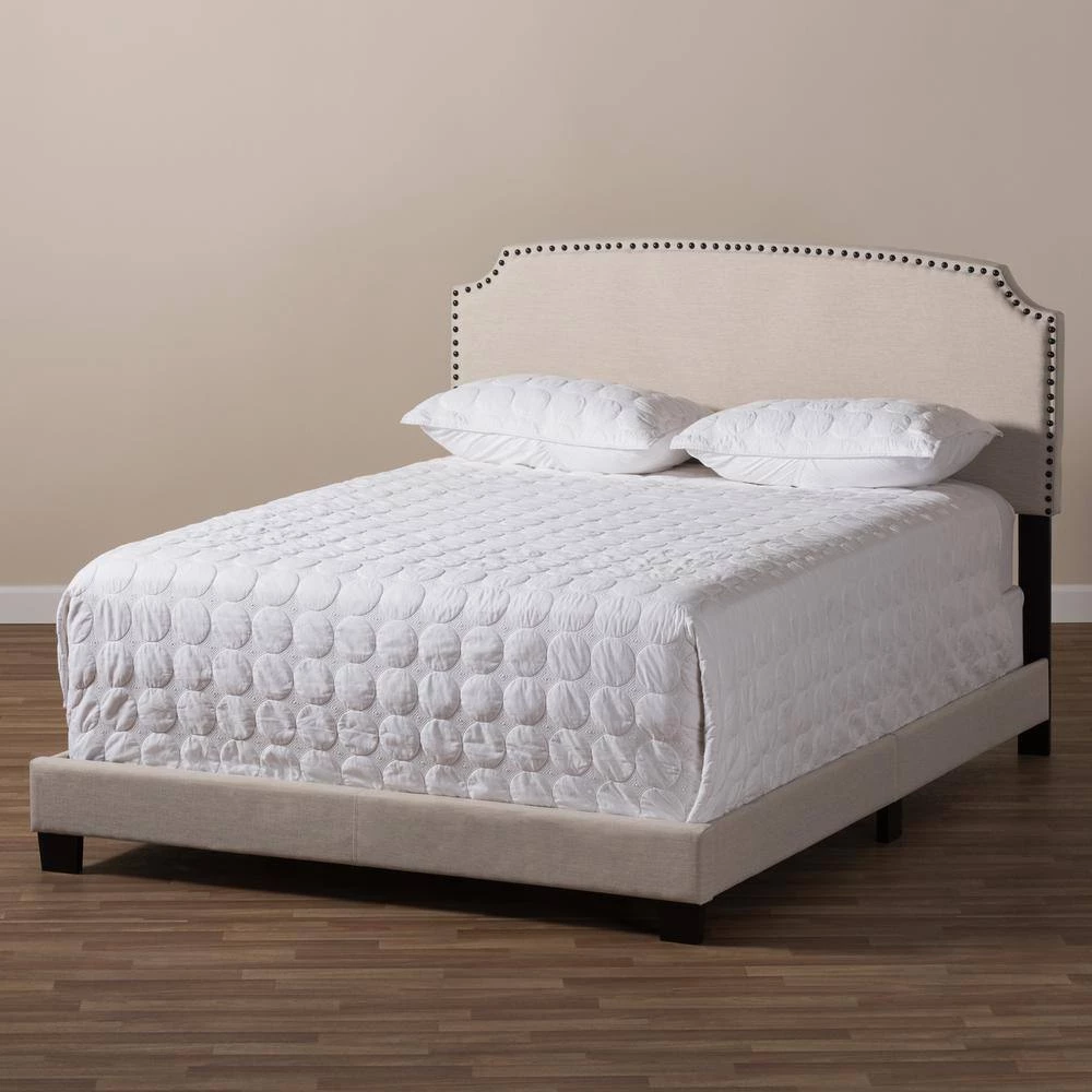 Odette Light Beige King Bed by Baxton Studio - Image 9