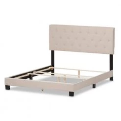 Cassandra Beige Fabric Upholstered Full Bed by Baxton Studio