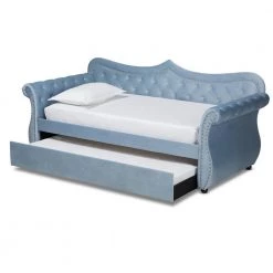 Abbie Light Blue Twin Daybed with Trundle by Baxton Studio