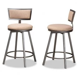Danson 35.7 in. Light Brown and Grey Low Back Wood Counter Height Bar Stool (Set of 2) by Baxton Studio