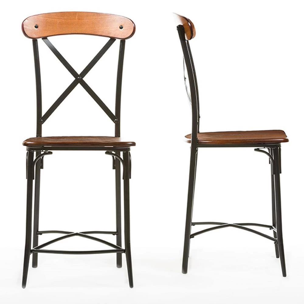Broxburn Light Brown Wood and Metal 2-Piece Counter Stool Set by Baxton Studio - Image 6