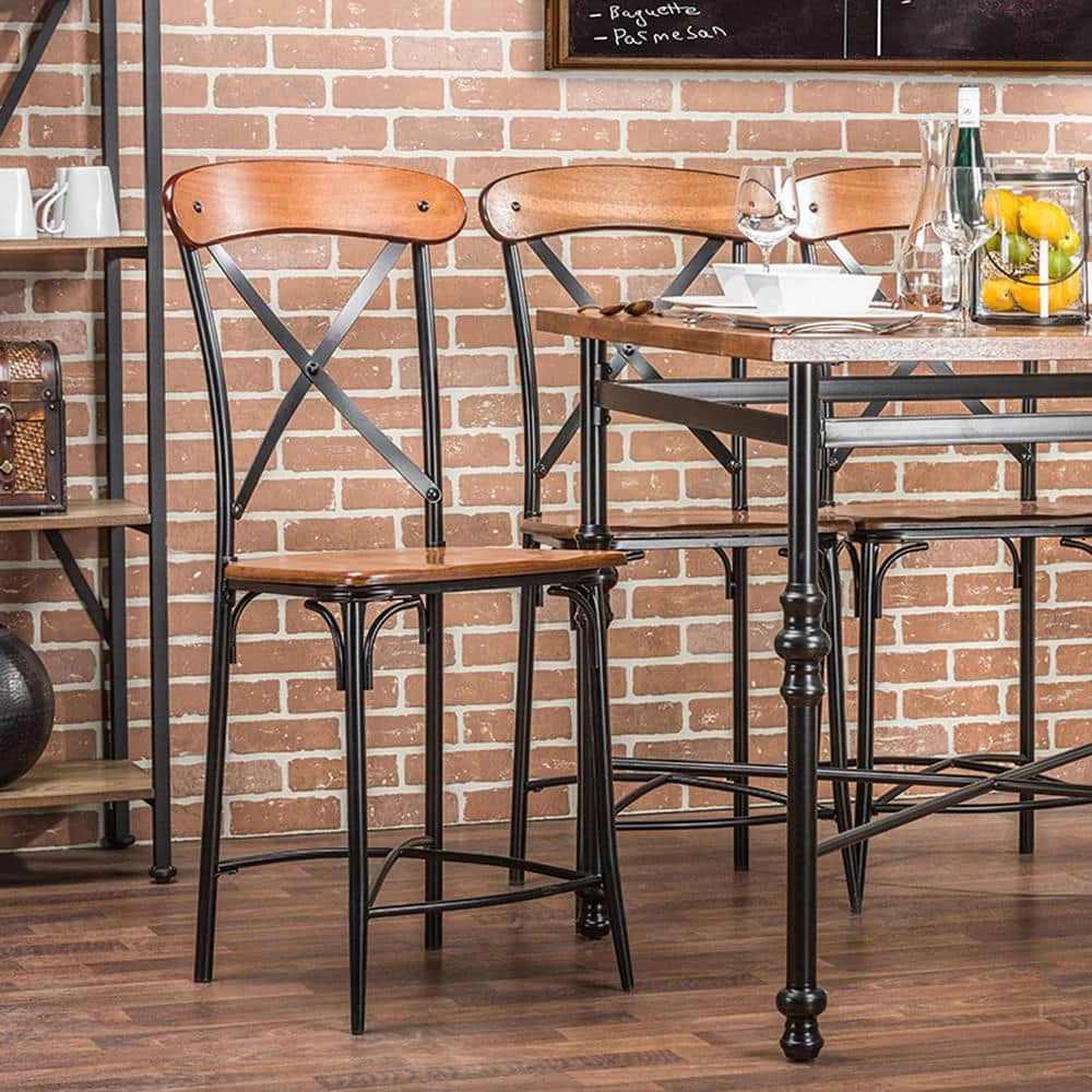 Broxburn Light Brown Wood and Metal 2-Piece Counter Stool Set by Baxton Studio - Image 3