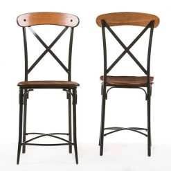 Broxburn Light Brown Wood and Metal 2-Piece Counter Stool Set by Baxton Studio
