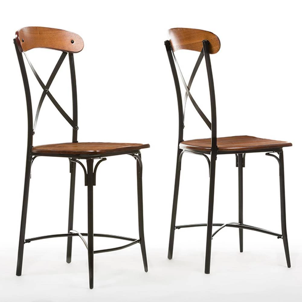Broxburn Light Brown Wood and Metal 2-Piece Counter Stool Set by Baxton Studio - Image 5