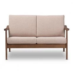 Venza 50 in. Light Brown/Walnut Polyester 2-Seater Loveseat with Removable Cushions by Baxton Studio