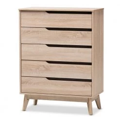 Fella 5-Drawer Light Brown Wood Chest by Baxton Studio