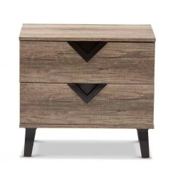 Swanson 2-Drawer Light Brown Wood Nightstand by Baxton Studio
