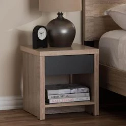 Jamie 1-Drawer 1-Shelf Light Brown Wood Nightstand by Baxton Studio