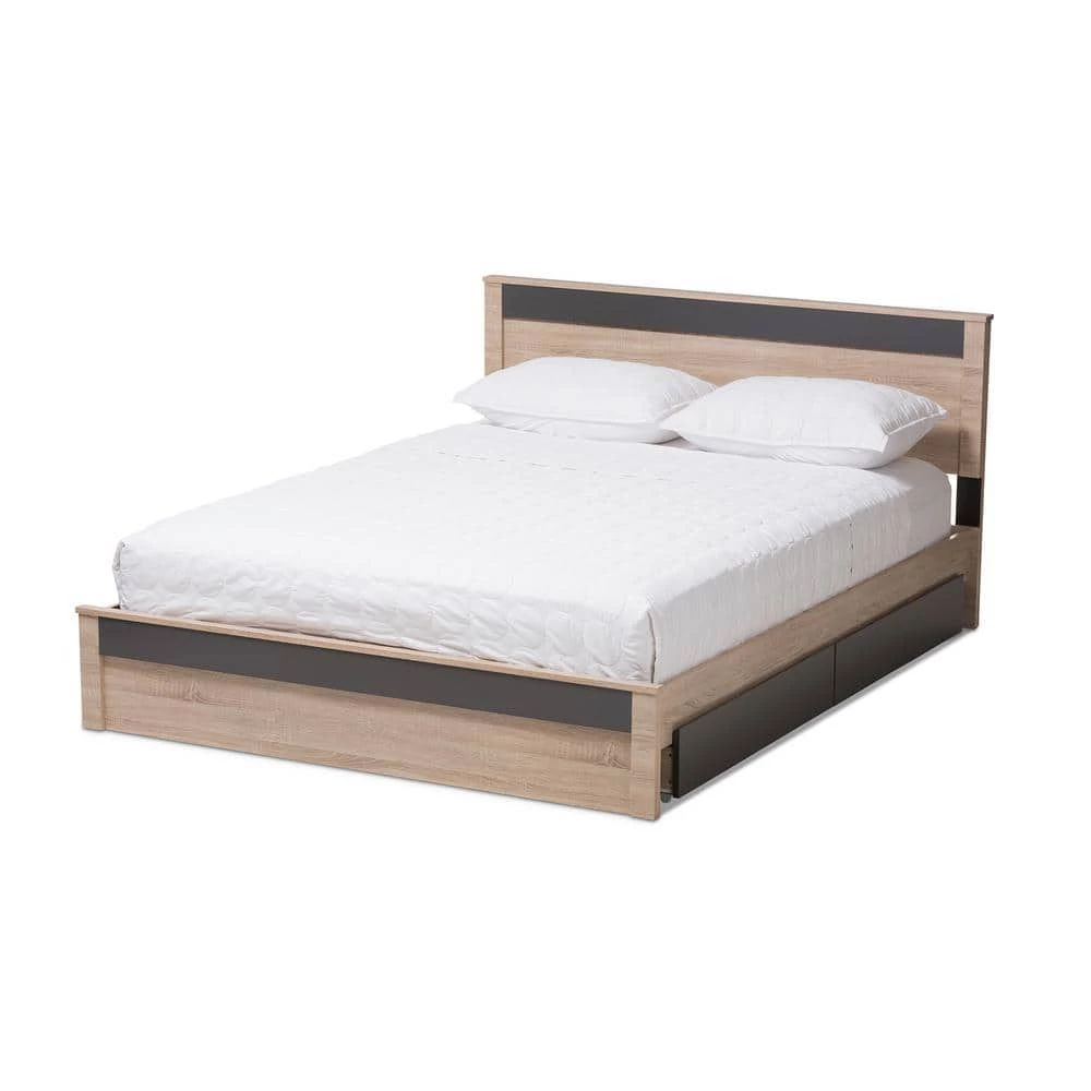 Jamie Light Brown Wood Queen Storage Bed by Baxton Studio