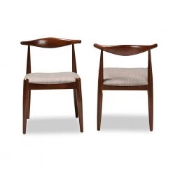 Amato Light Gray and Walnut Fabric Dining Chair (Set of 2) by Baxton Studio