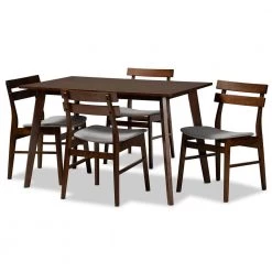 Eleri 5-Piece Light Grey and Walnut Dining Set by Baxton Studio