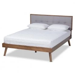 Alke Light Grey and Walnut King Platform Bed by Baxton Studio