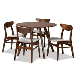 5-Piece Philip Light Grey and Walnut Brown Dining Set by Baxton Studio