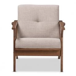 Bianca Light Grey/"Walnut" Brown Fabric Lounge Chair by Baxton Studio
