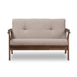 Bianca 50 in. Light Grey/Walnut Polyester 2-Seater Loveseat with Wood Frame by Baxton Studio