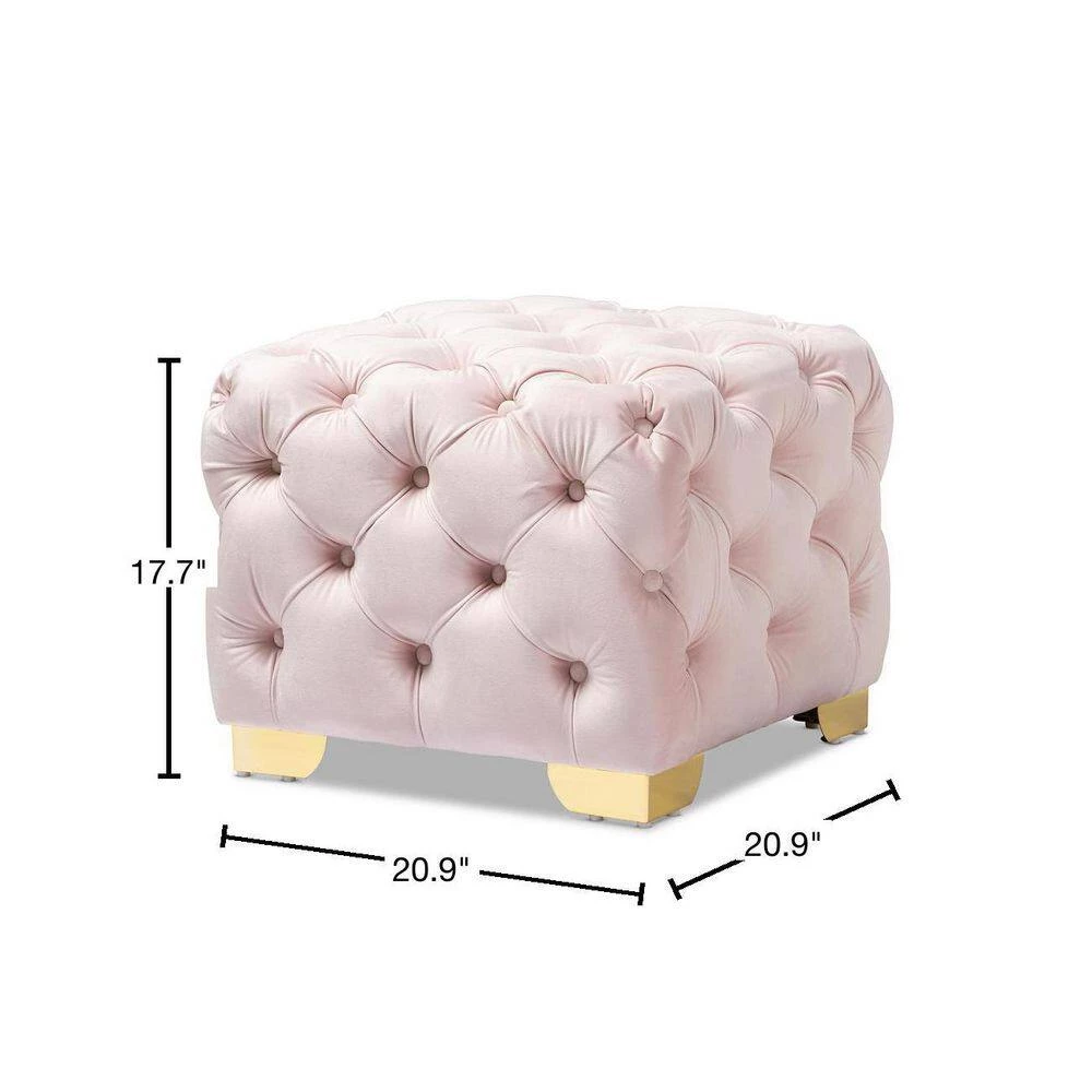 Avara Light Pink and Gold Ottoman by Baxton Studio - Image 3