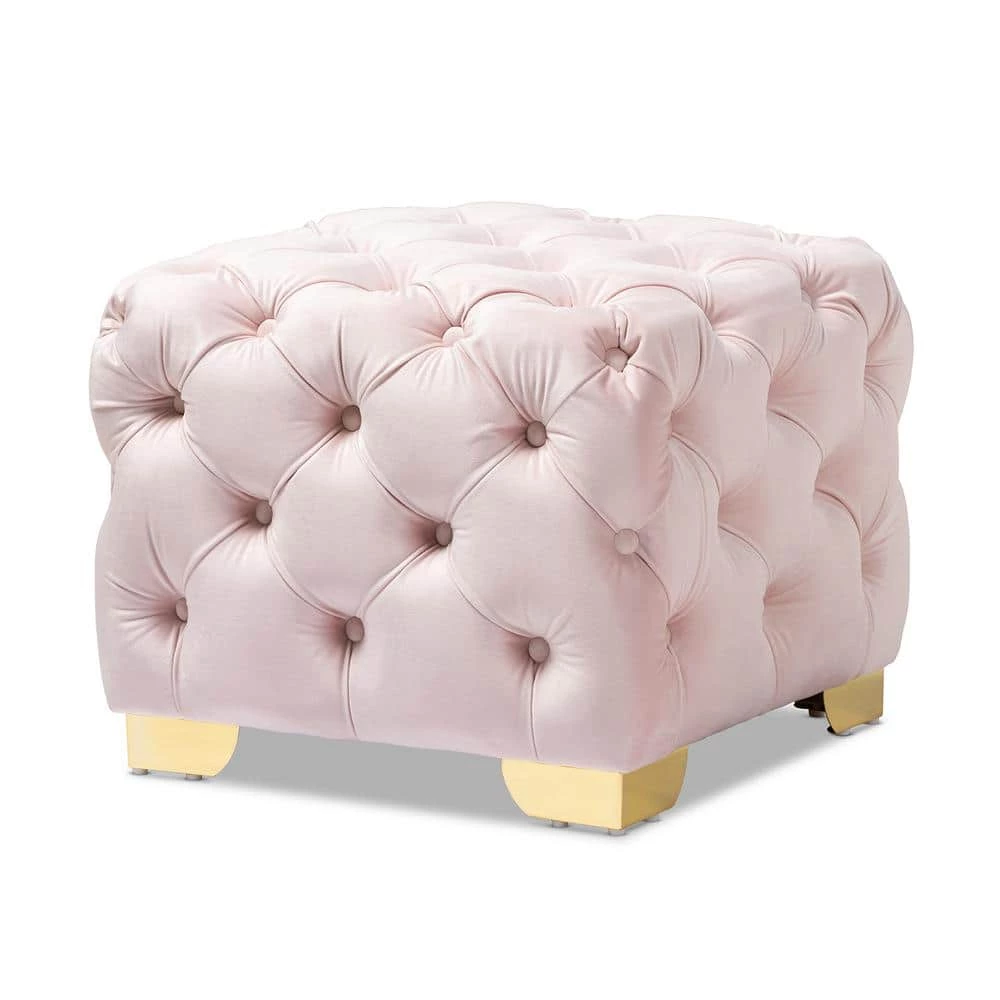 Avara Light Pink and Gold Ottoman by Baxton Studio