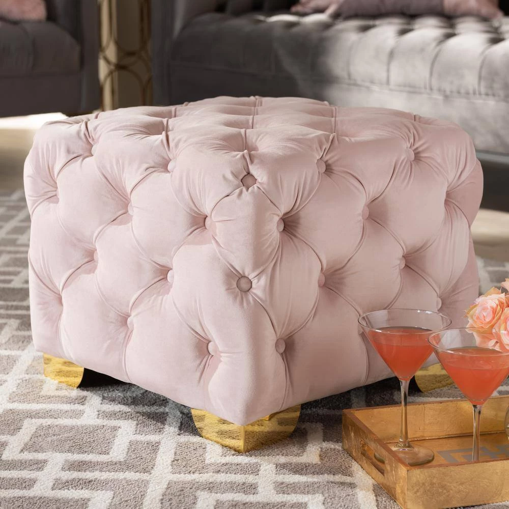 Avara Light Pink and Gold Ottoman by Baxton Studio - Image 4