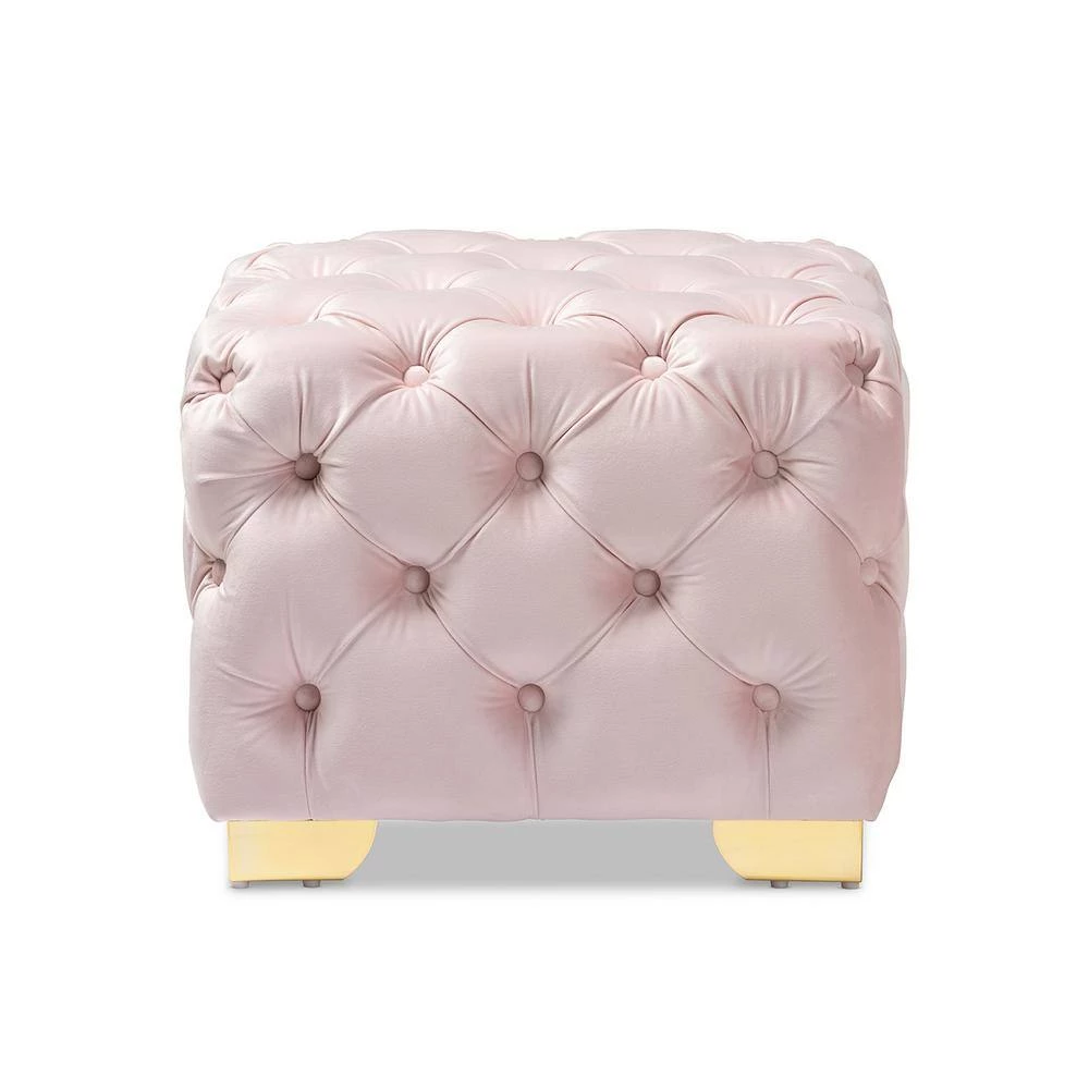 Avara Light Pink and Gold Ottoman by Baxton Studio - Image 2
