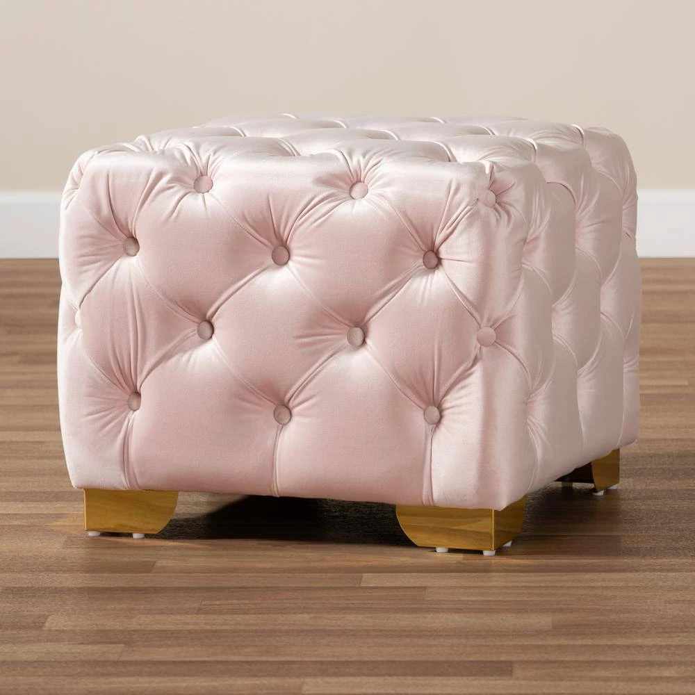 Avara Light Pink and Gold Ottoman by Baxton Studio - Image 8