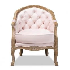 Genevieve Light Pink and Oak Fabric Armchair by Baxton Studio