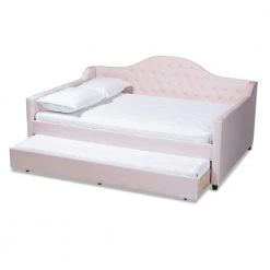 Perry Light Pink Queen Trundle Daybed by Baxton Studio