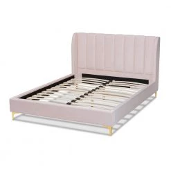 Saverio Light Pink Queen Platform Bed by Baxton Studio