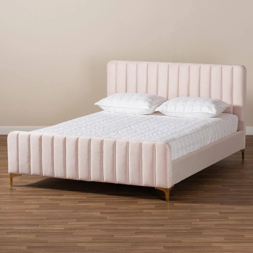 Nami Light Pink King Platform Bed by Baxton Studio - Image 6