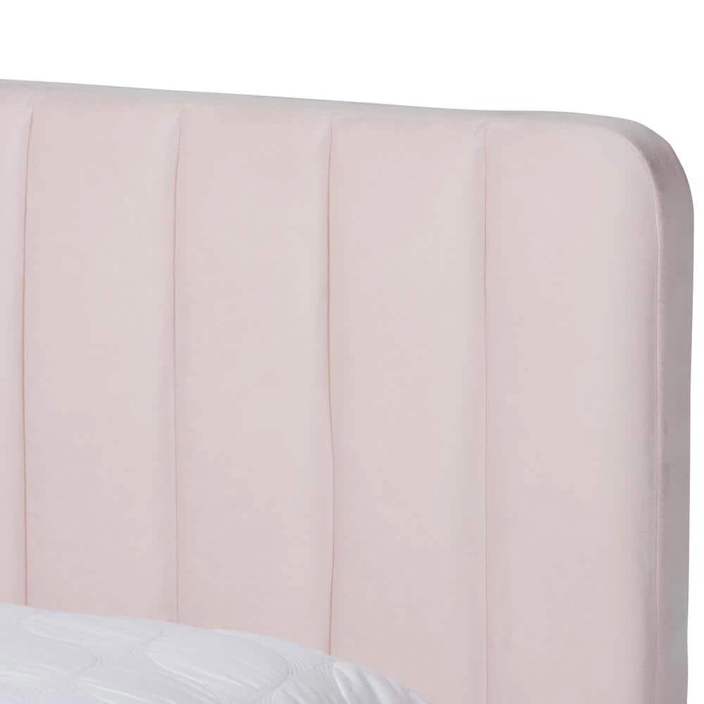 Nami Light Pink King Platform Bed by Baxton Studio - Image 4