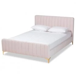 Nami Light Pink King Platform Bed by Baxton Studio