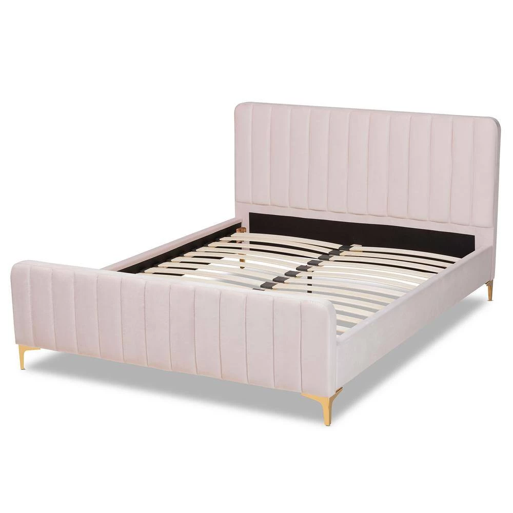 Nami Light Pink King Platform Bed by Baxton Studio - Image 3