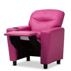 Evonka Pink Faux Leather Kids Recliner Chair by Baxton Studio