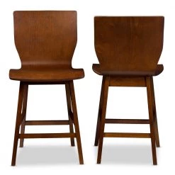 Elsa Medium Brown Finished Wood 2-Piece Counter Stool Set by Baxton Studio