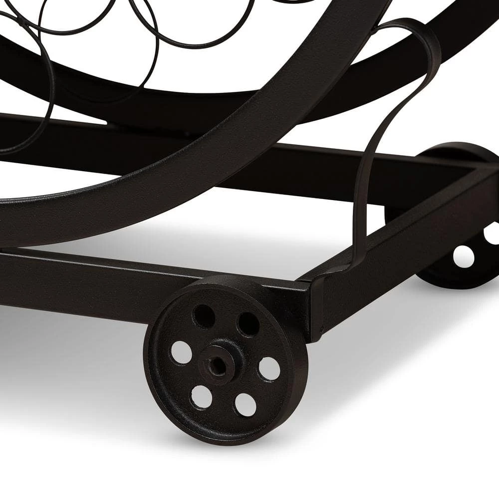 Triesta Medium Brown and Bronze Wine Cart with Wine Glass Storage by Baxton Studio - Image 6