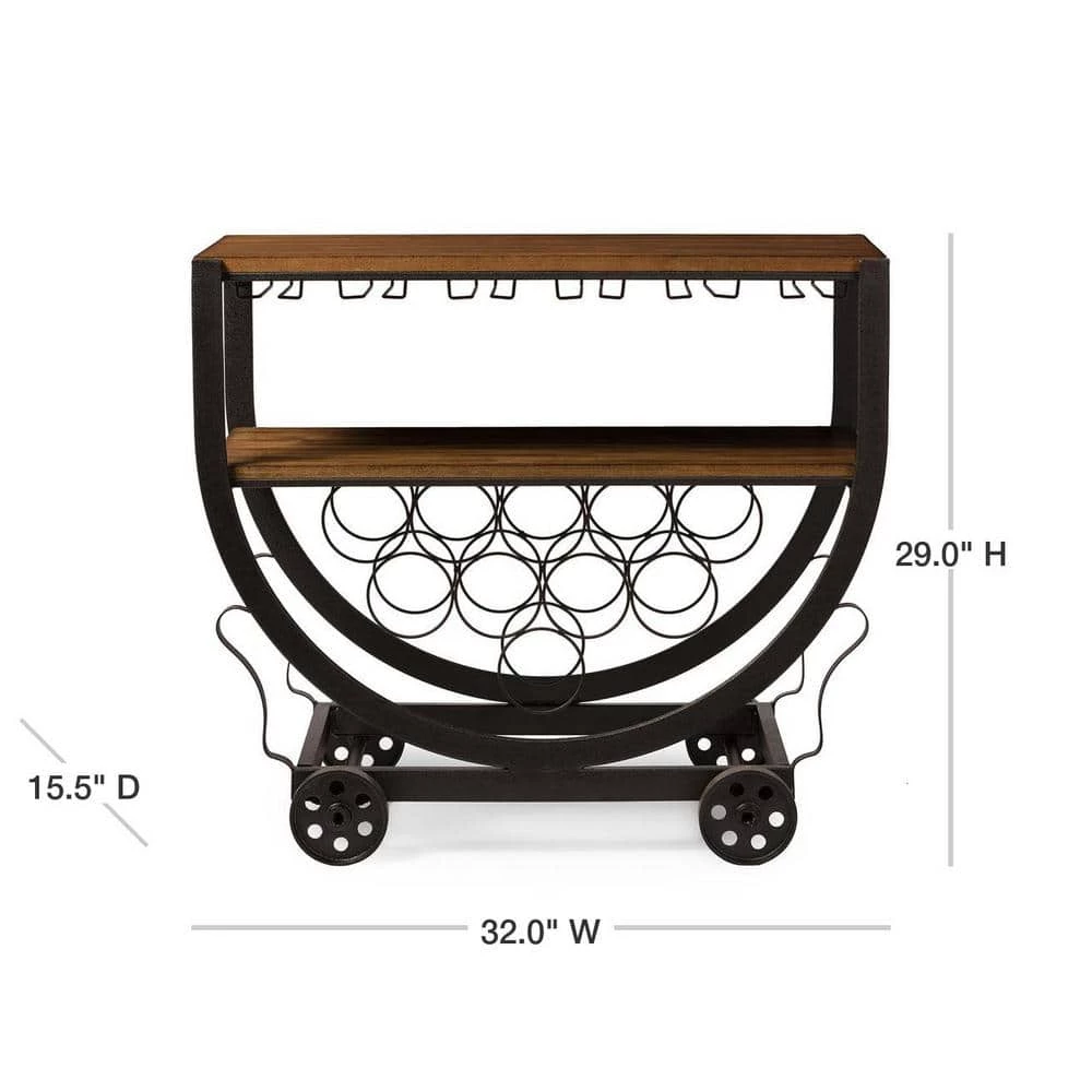 Triesta Medium Brown and Bronze Wine Cart with Wine Glass Storage by Baxton Studio - Image 3