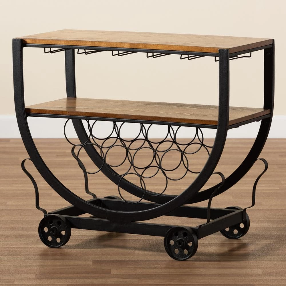 Triesta Medium Brown and Bronze Wine Cart with Wine Glass Storage by Baxton Studio - Image 7