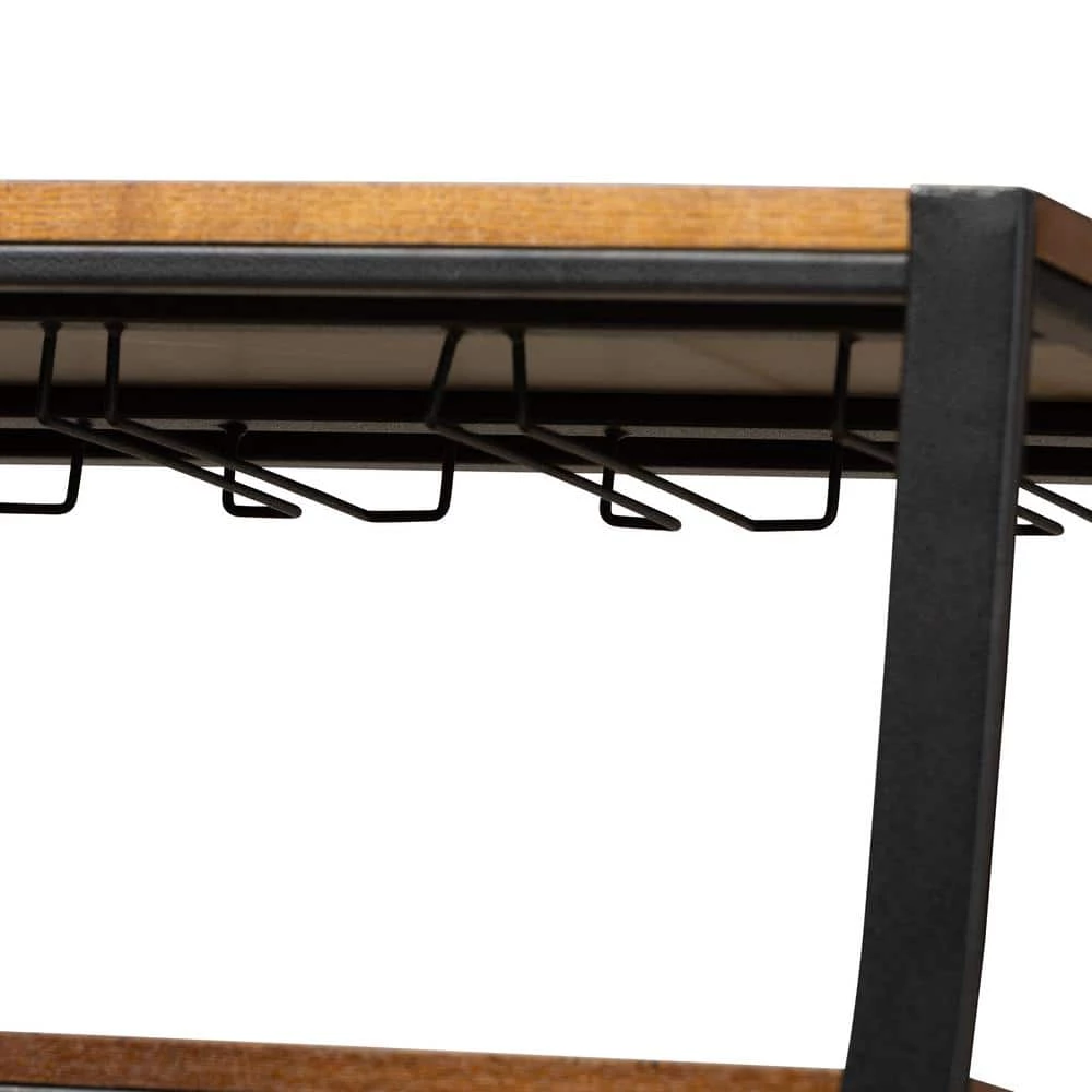 Triesta Medium Brown and Bronze Wine Cart with Wine Glass Storage by Baxton Studio - Image 5