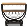 Triesta Medium Brown and Bronze Wine Cart with Wine Glass Storage by Baxton Studio