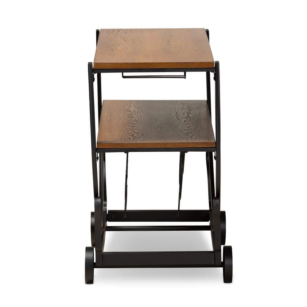 Triesta Medium Brown and Bronze Wine Cart with Wine Glass Storage by Baxton Studio - Image 4