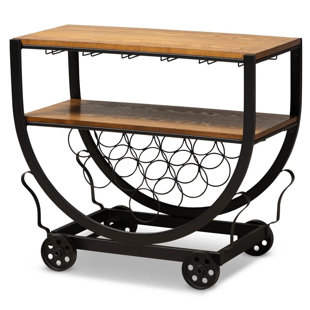 Triesta Medium Brown and Bronze Wine Cart with Wine Glass Storage by Baxton Studio - Image 2